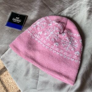 Pink and white beanie